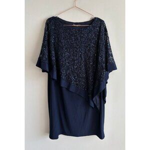 Karl Lagerfeld Womens Sequins Lace Asymmetric Poncho Capelet Dress Blue Sz L